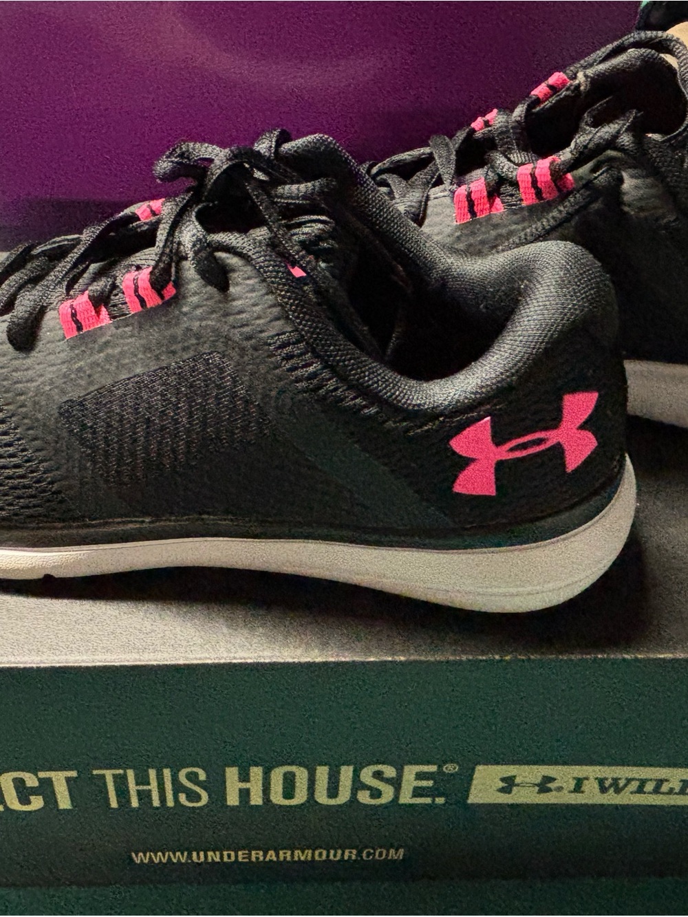 Under Armour Women’s Black Trainers with Pink Logo Accents